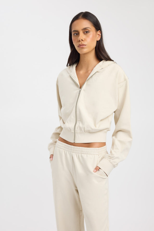 side Jonti Zip Up Top Kookai High neck Relaxed brown womens-jumpers