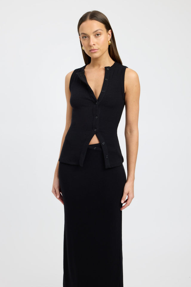 product Bec Button Tank Kookai Fitted Roundneck Sleeveless Womens-Blouse