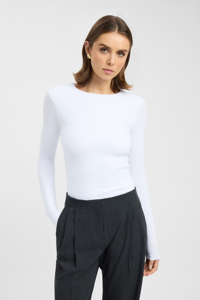 front High Crew Top Kookai Fitted Roundneck Long sleeve Womens-Blouse