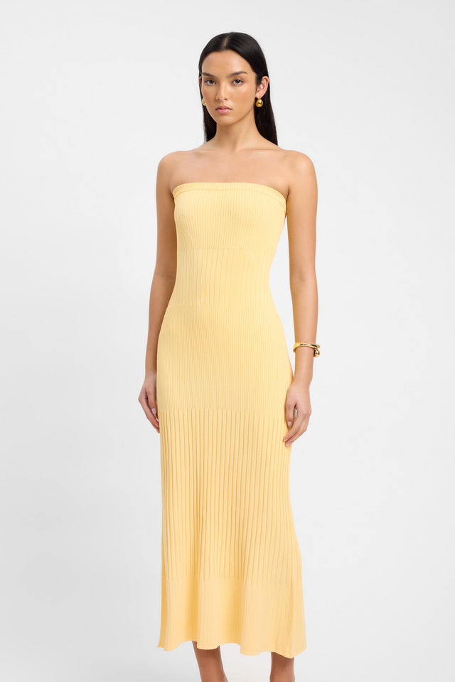 product Serah Strapless Dress Kookai Bodycon Midi Fitted Straight yellow womens-dresses