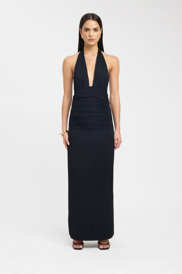 front Leni Maxi Dress Kookai Bodycon Maxi Fitted Plungeneck black womens-dresses