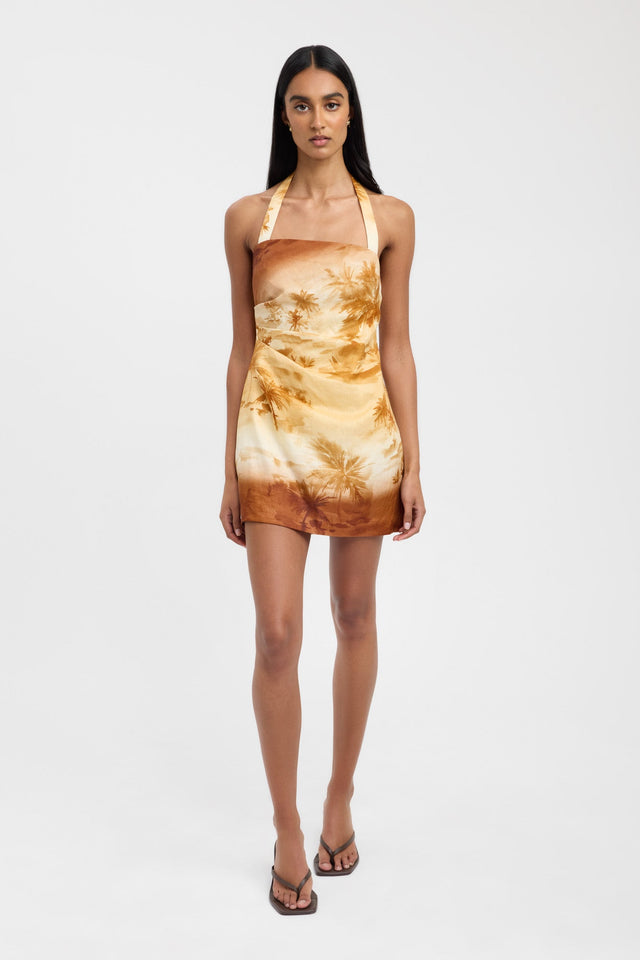 front Maui Halter Mini Dress Kookai Straight Mini Relaxed Squareneck grey womens-dresses