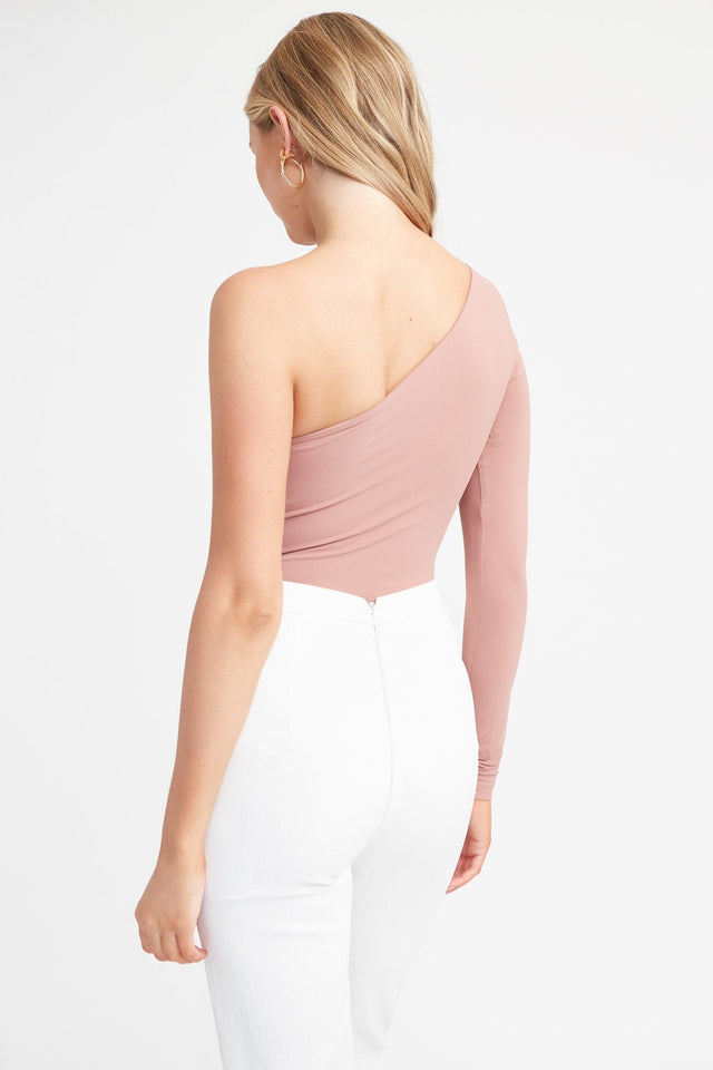 One Shoulder Long Sleeve Bodysuit Kookai Fitted Asymmetry Sleeveless Womens-Blouse