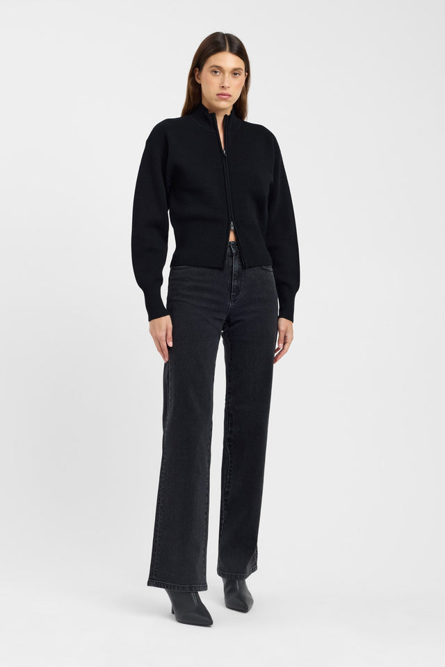 front Dalton Zip Cardigan Kookai Full sleeve Relaxed beige womens-cardigans