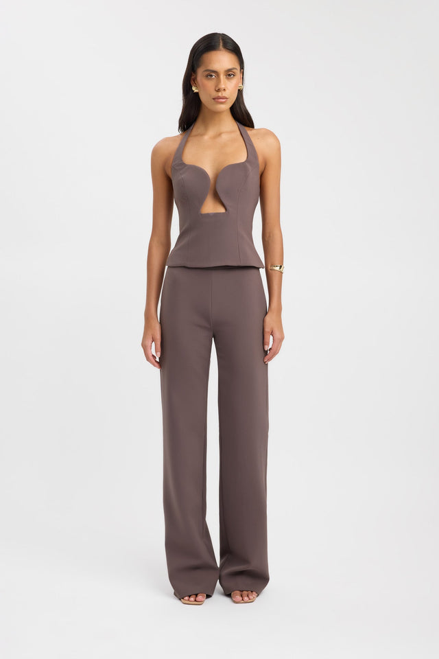 side Alto Long Flare Pants Kookai Regular High-rise brown womens-regular-pants