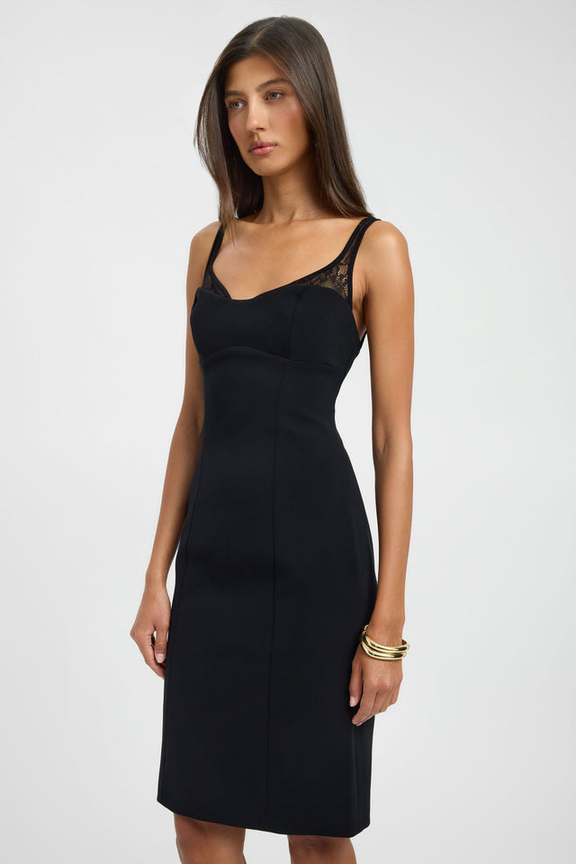 Crafted from black lace, the Astra Dress in bodycon knee length fitted sweetheart neckline womens-dresses side