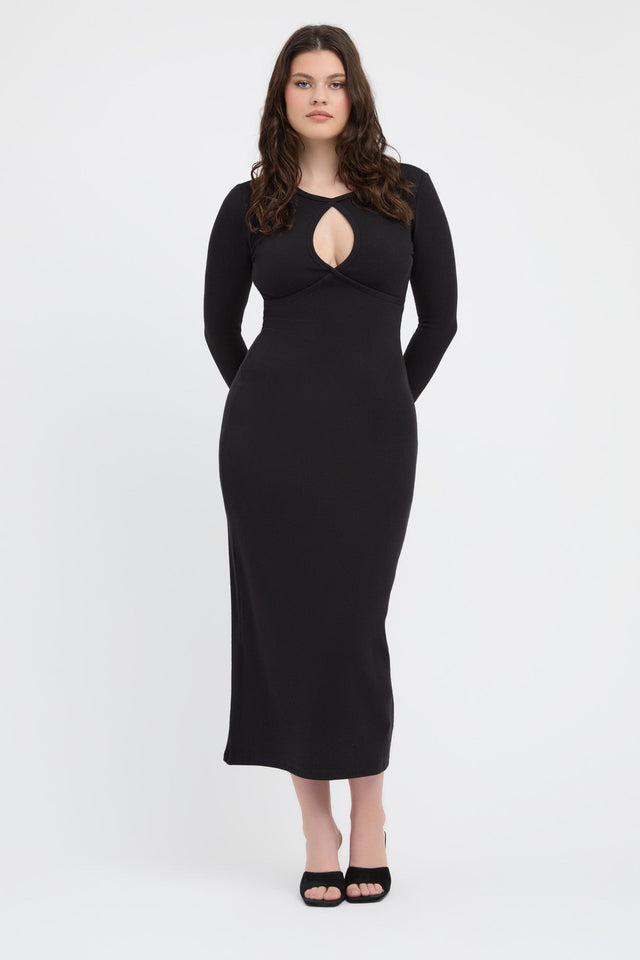 product Georgia Midi Dress Kookai Bodycon Maxi Fitted Roundneck black womens-dresses 