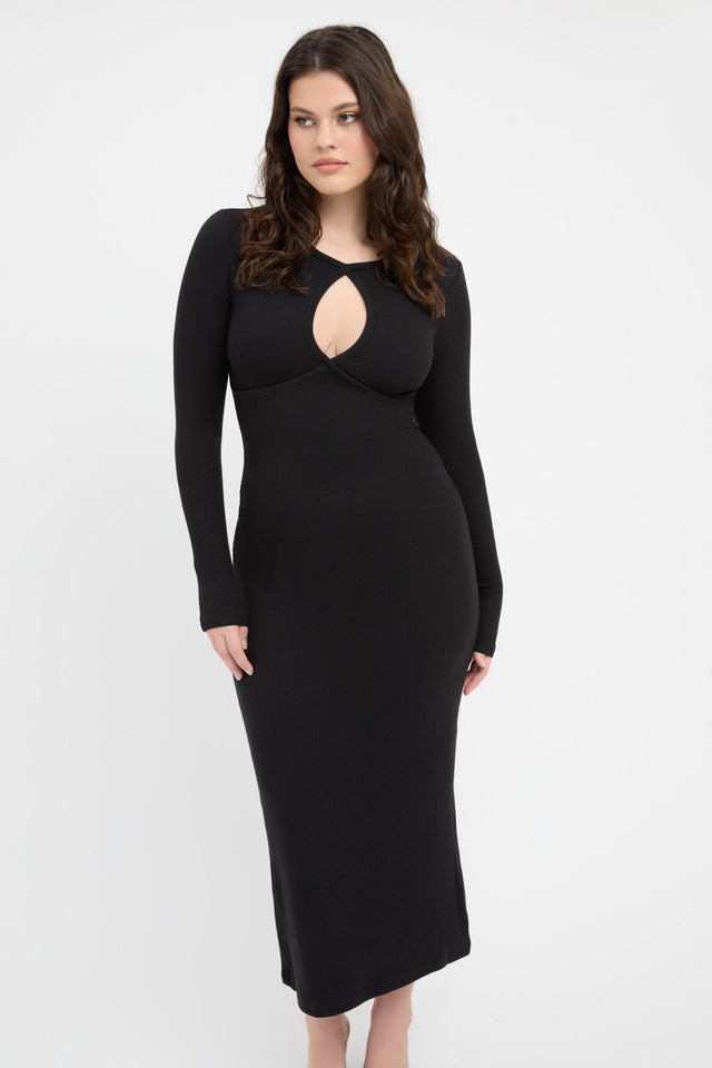 product Georgia Midi Dress Kookai Bodycon Maxi Fitted Roundneck black womens-dresses 
