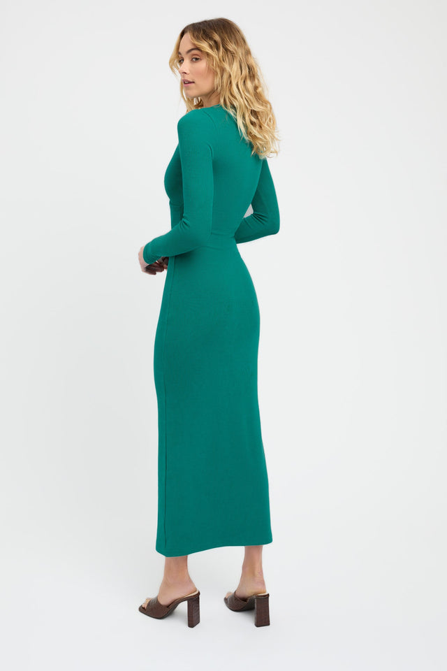 front Georgia Midi Dress Kookai Bodycon Midi Fitted Roundneck teal womens-dresses 