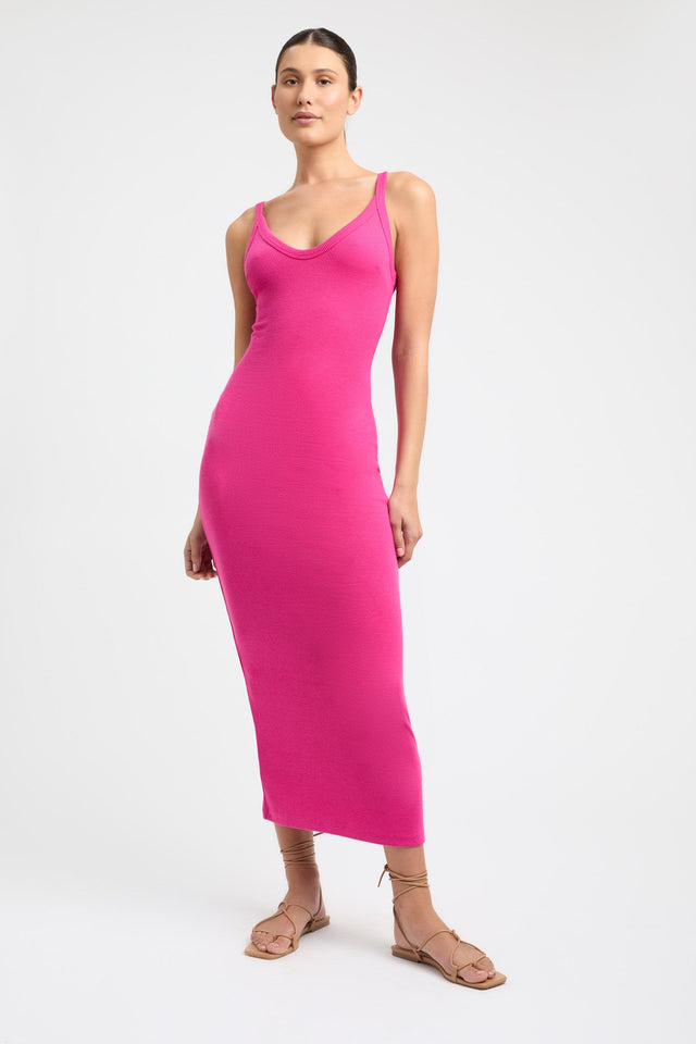 product Dayton Dress Kookai Bodycon Midi Fitted V-neck pink womens-dresses 
