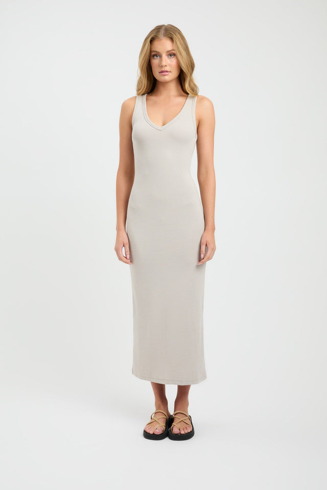 product Trinity Dress Kookai Straight Midi Fitted Scoopneck grey womens-dresses 