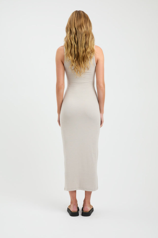 product Trinity Dress Kookai Straight Midi Fitted Scoopneck grey womens-dresses 