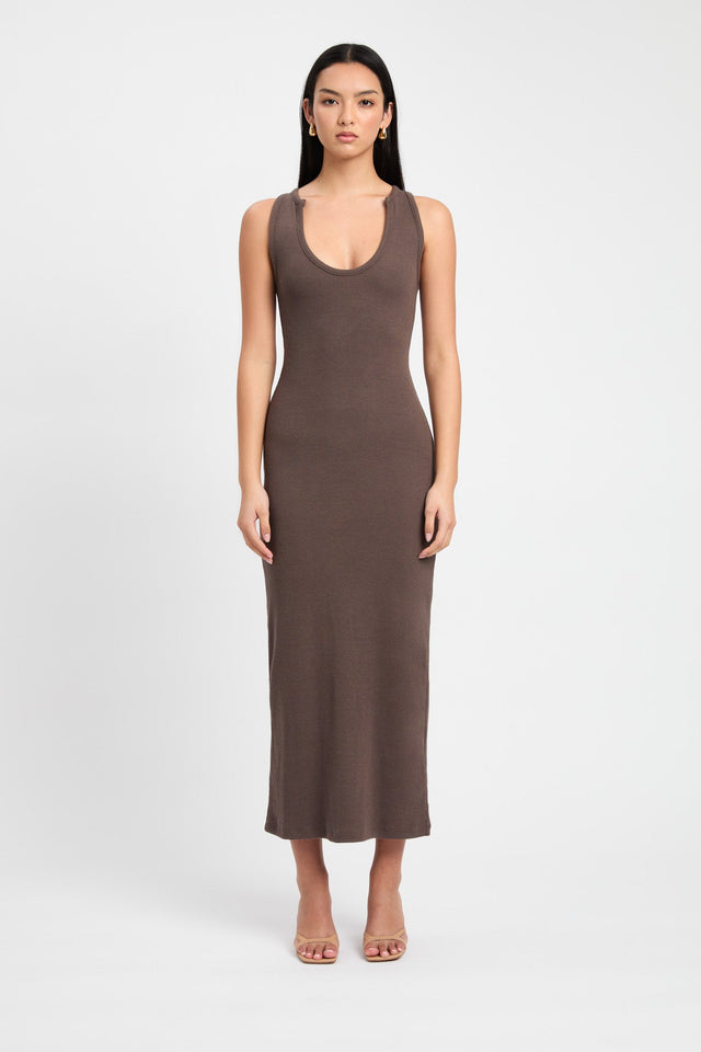 product Tate Scoop Midi Dress Kookai Straight Midi Fitted Scoopneck brown womens-dresses 