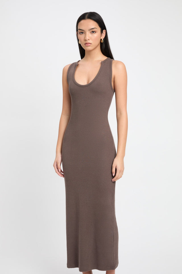 product Tate Scoop Midi Dress Kookai Straight Midi Fitted Scoopneck brown womens-dresses 