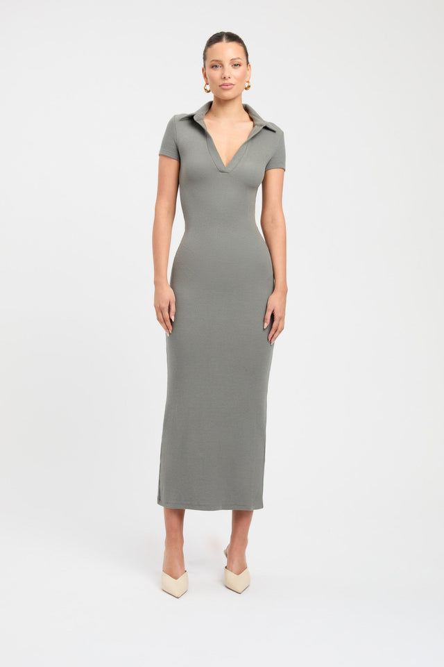 product Tilly Dress Kookai Bodycon Midi Fitted V-neck green womens-dresses 