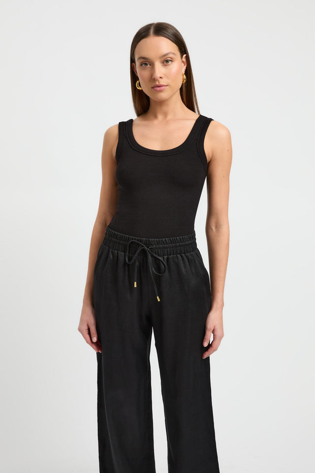 front Romeo Tank Kookai Fitted Thick strap Scoop black womens-singlets 