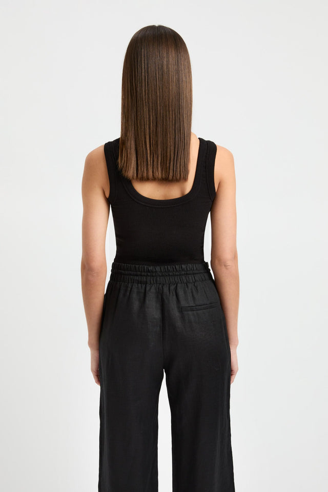 back Romeo Tank Kookai Fitted Thick strap Scoop black womens-singlets 