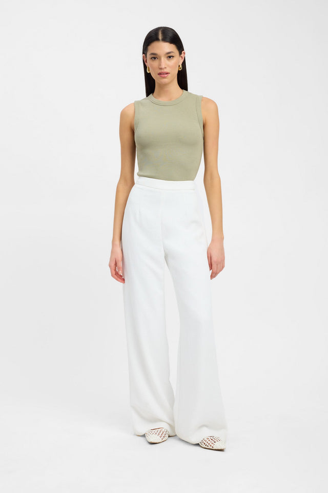 side Theodore Tank Kookai Fitted Round olive womens-singlets 