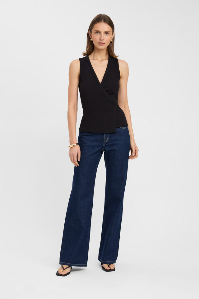 side Lily Tie Top Kookai Fitted Plungeneck Sleeveless Womens-Blouse 
