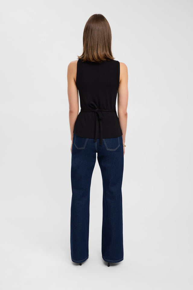 back Lily Tie Top Kookai Fitted Plungeneck Sleeveless Womens-Blouse 