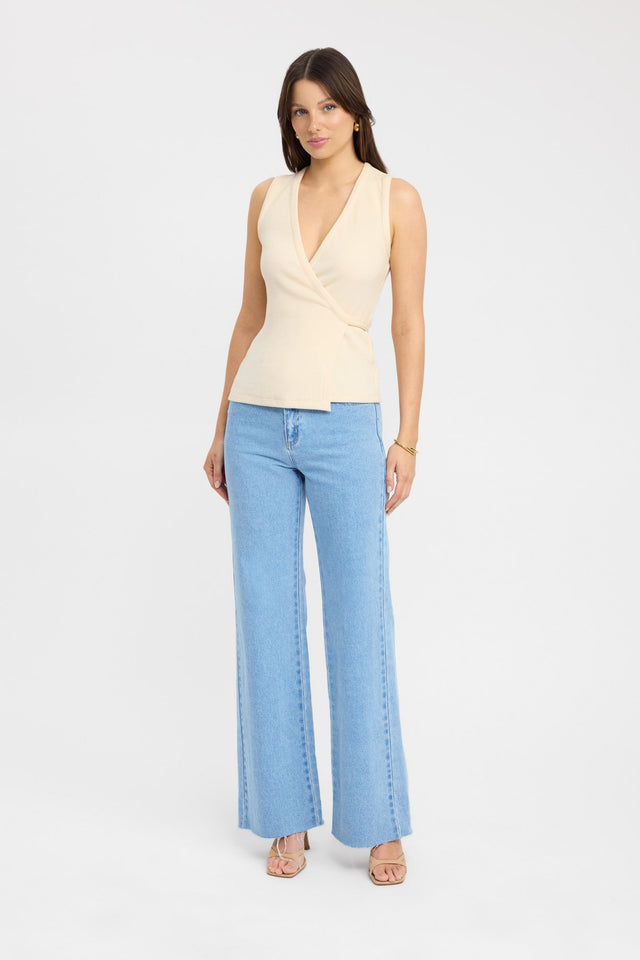 front Lily Tie Top Kookai Fitted V-neck Sleeveless Womens-Blouse 