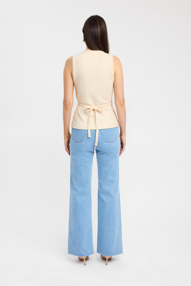 back Lily Tie Top Kookai Fitted V-neck Sleeveless Womens-Blouse 
