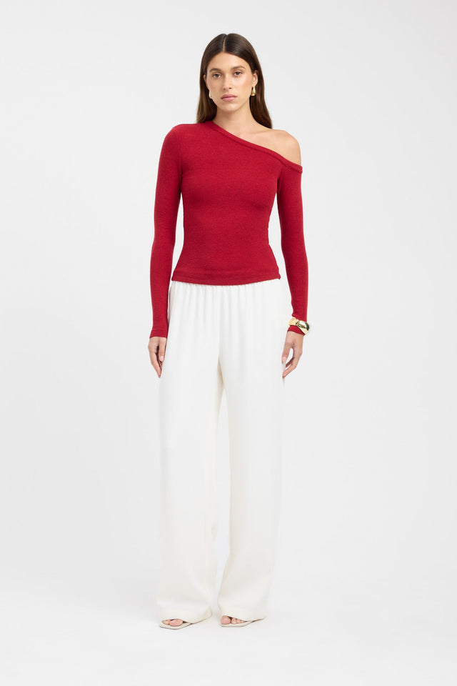 side Tampa Long Sleeve Top Kookai Fitted Asymmetry Long sleeve Womens-Blouse 