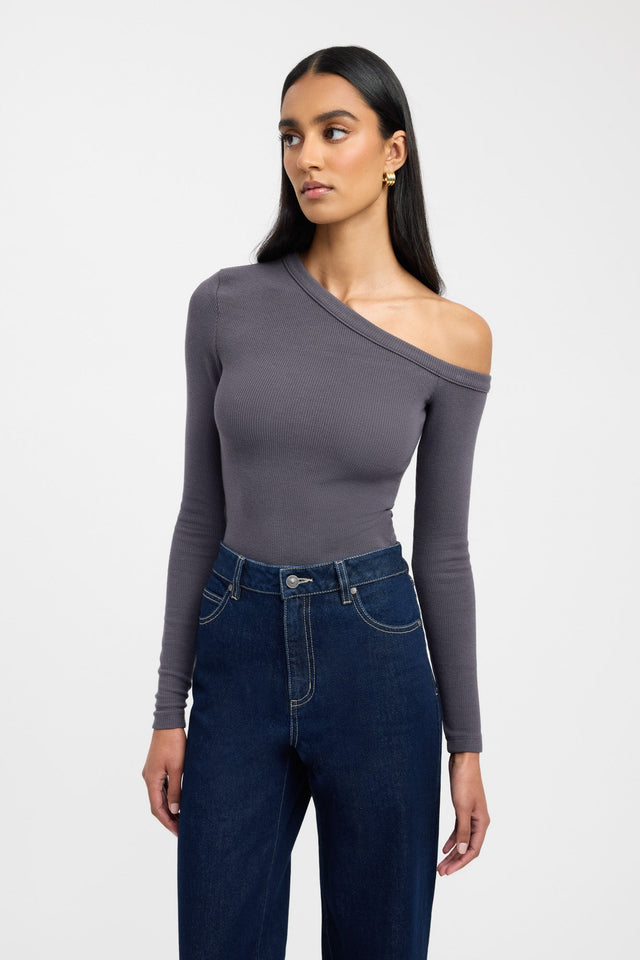side Tampa Long Sleeve Top Kookai Fitted Asymmetry Long sleeve Womens-Blouse 