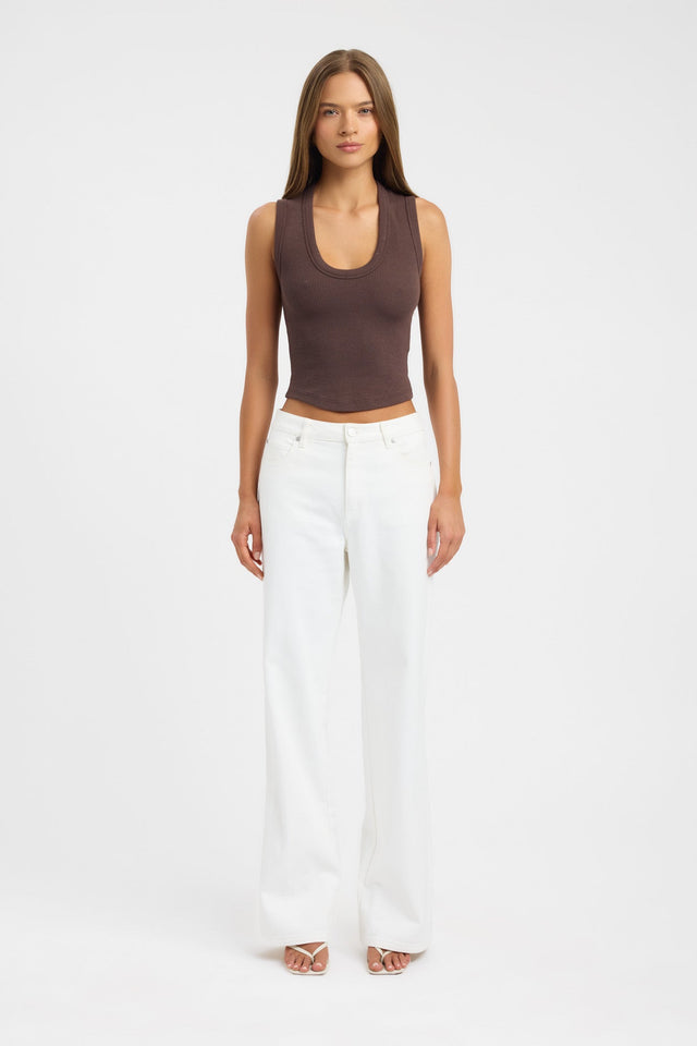 side Camila Scoop Tank Kookai Fitted Roundneck Sleeveless Womens-Blouse 