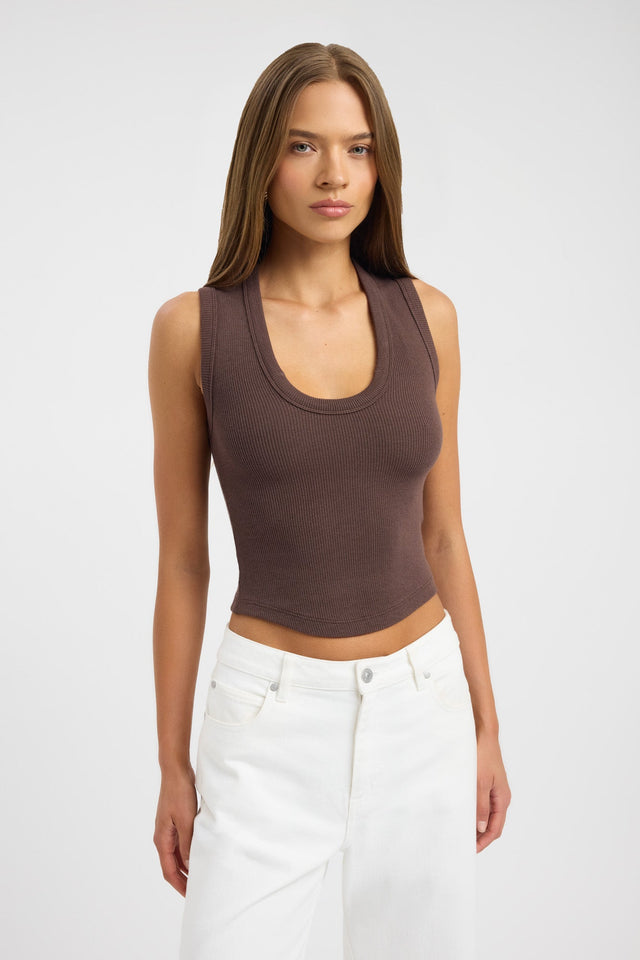 front Camila Scoop Tank Kookai Fitted Roundneck Sleeveless Womens-Blouse 