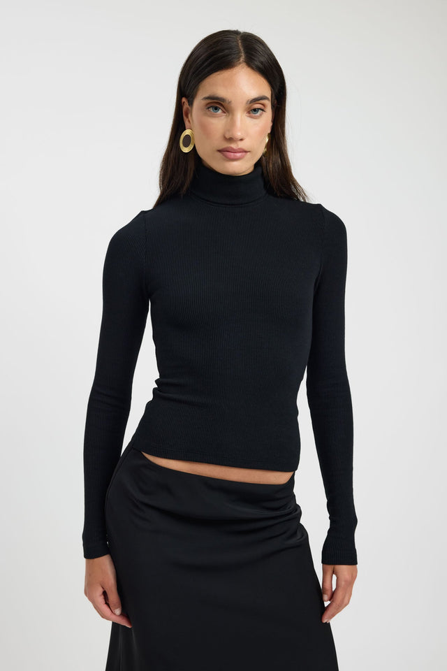 front Callie Core Long Sleeve Top Kookai Fitted Highneck Long sleeve Womens-Blouse 