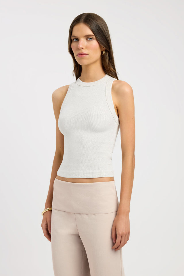 front Monogram Racer Tank Kookai Fitted Round womens-singlets 