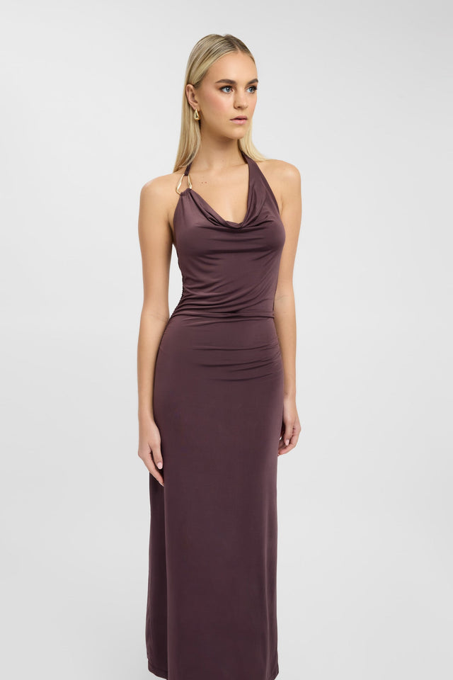 side Char Cowl Dress Kookai Bodycon Maxi Fitted Cowlneck womens-dresses 