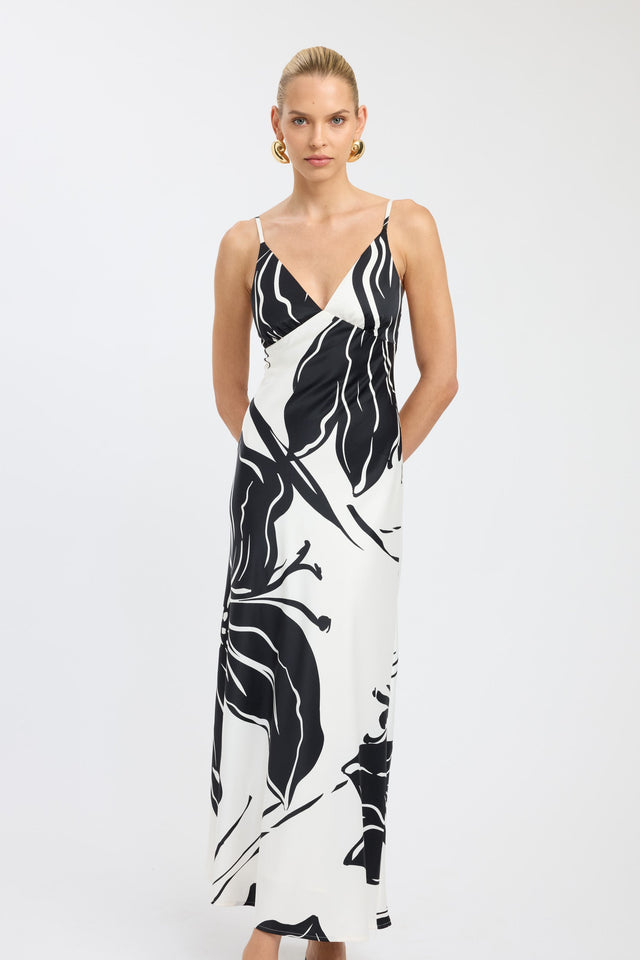 front Clea Maxi Dress Kookai Straight Maxi Relaxed V-neck white womens-dresses 