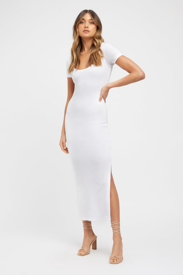 product Dasha Tee Dress Kookai Bodycon Midi Fitted Scoopneck white womens-dresses 