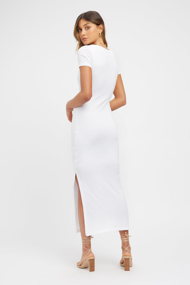 front Dasha Tee Dress Kookai Bodycon Midi Fitted Scoopneck white womens-dresses 
