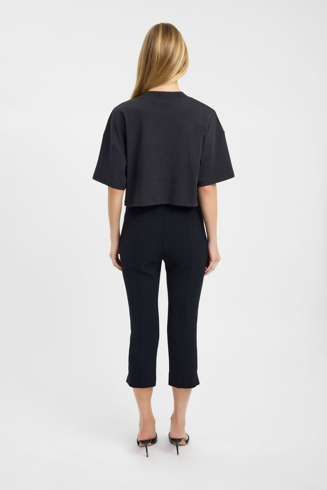 Crafted with the Halo Cropped Tee womens blouse in black with oversized fit, round neckline and short sleeves back