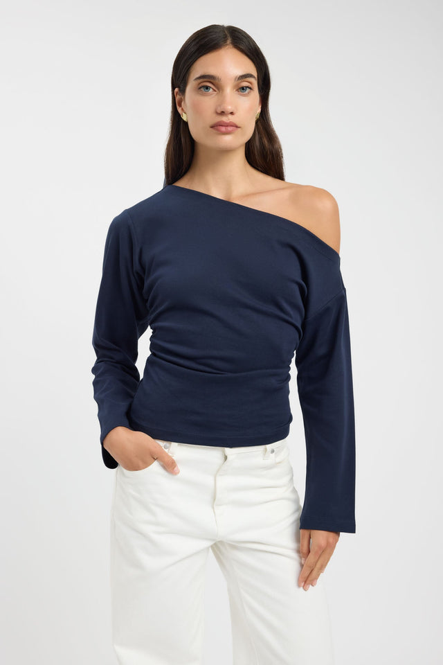 side Nova Off Shoulder Long Sleeve Top Kookai Fitted Asymmetry Long sleeve Womens-Blouse 