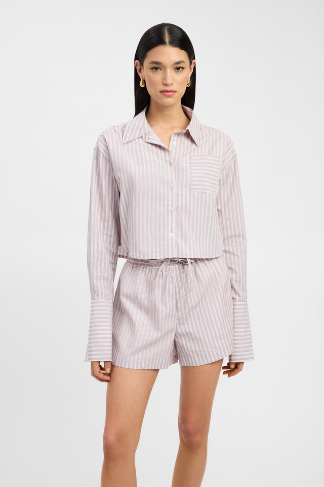 front Harvey Cropped Shirt Kookai Relaxed V-neck Long sleeve Womens-Blouse 