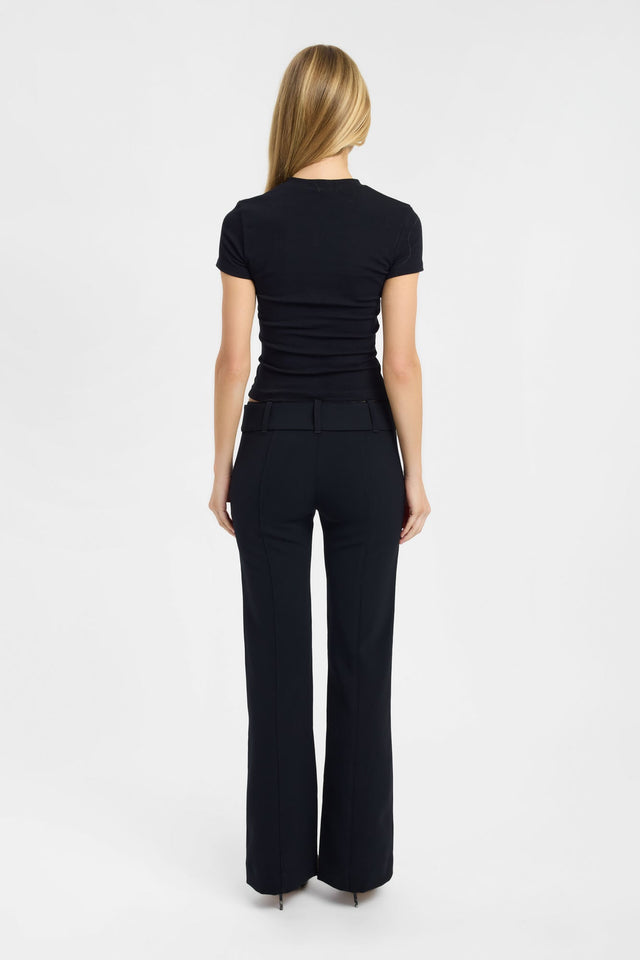 Featuring the Jess Tee womens blouse in fitted black with v-neck and short sleeves detail