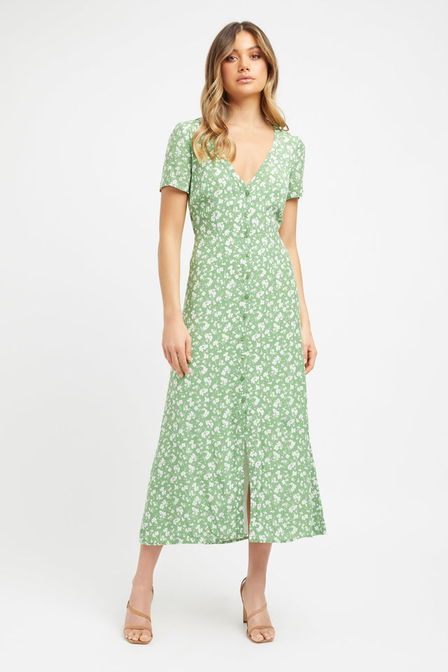product Becky Short Sleeve Shirt Dress Kookai Aline Midi Relaxed Plungeneck green womens-dresses 