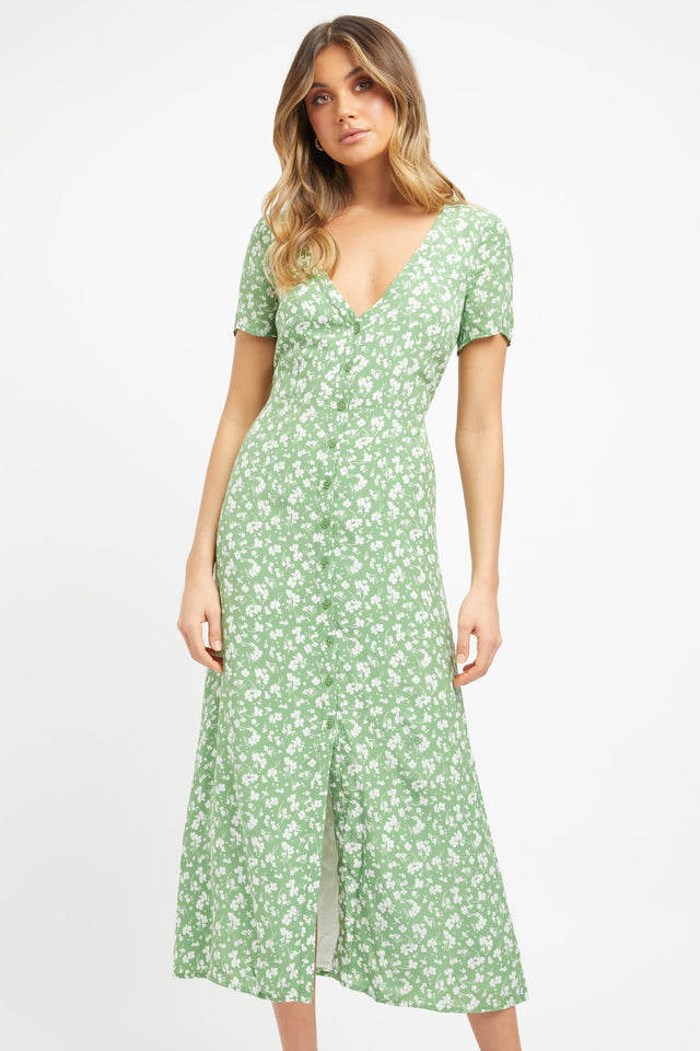 product Becky Short Sleeve Shirt Dress Kookai Aline Midi Relaxed Plungeneck green womens-dresses 