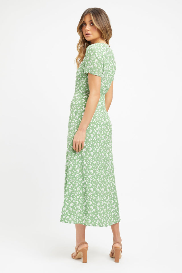 front Becky Short Sleeve Shirt Dress Kookai Aline Midi Relaxed Plungeneck green womens-dresses 