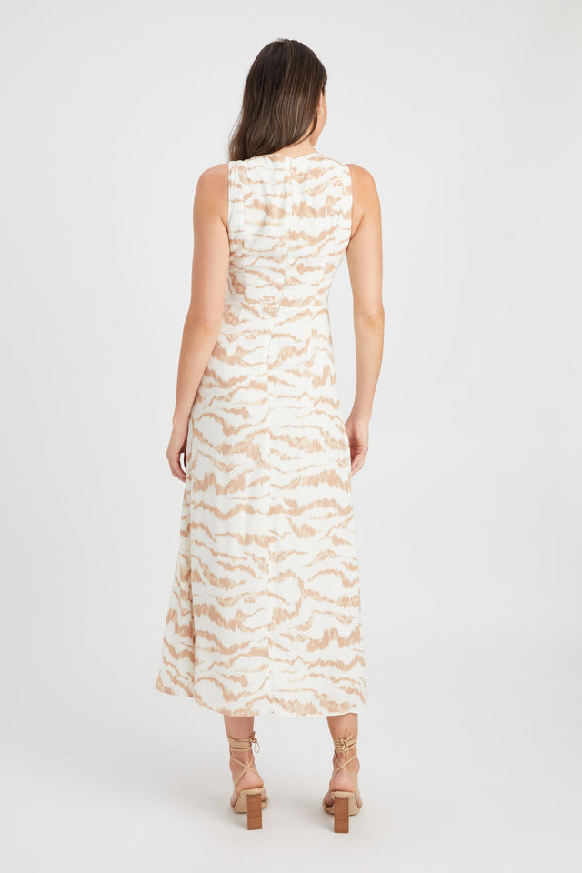 front Emmy Midi Dress Kookai Aline Midi Relaxed Plungeneck beige womens-dresses 