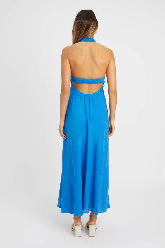 front Georgette Halter Dress Kookai Fit-and-flare Maxi Relaxed Sweetheart blue womens-dresses 