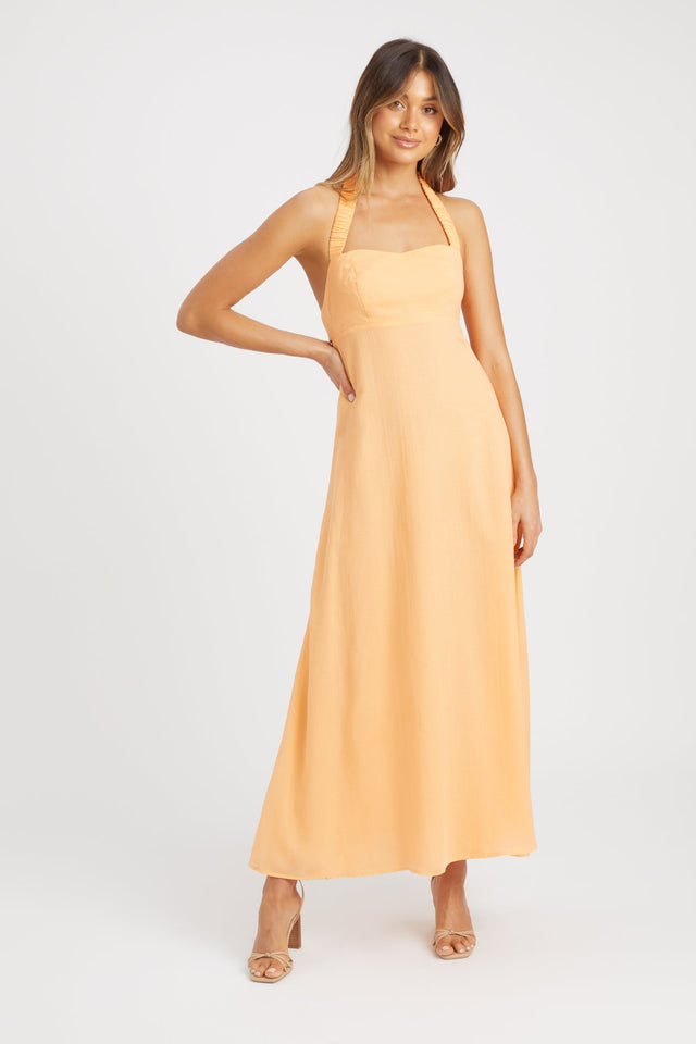 product Georgette Halter Dress Kookai Fit-and-flare Maxi Relaxed Sweetheart orange womens-dresses 