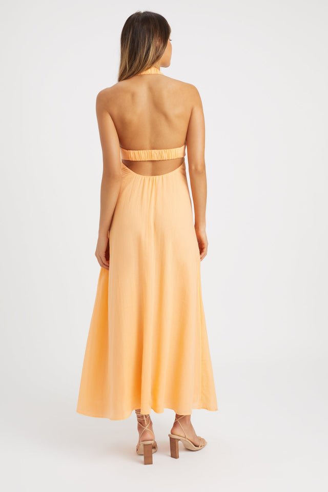 front Georgette Halter Dress Kookai Fit-and-flare Maxi Relaxed Sweetheart orange womens-dresses 