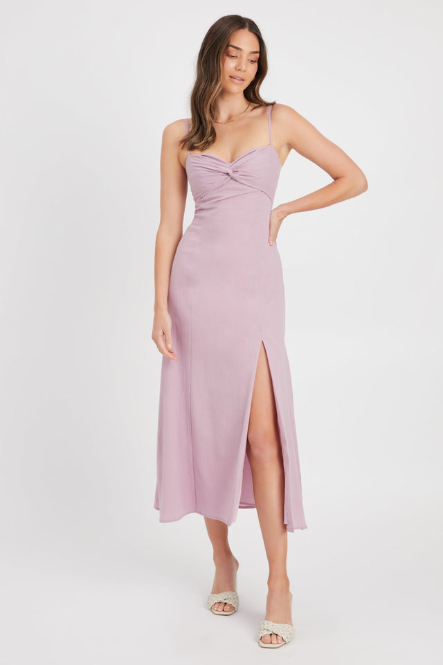 product Crinkle Twist Dress Kookai Aline Midi Fitted Sweetheart pink womens-dresses 