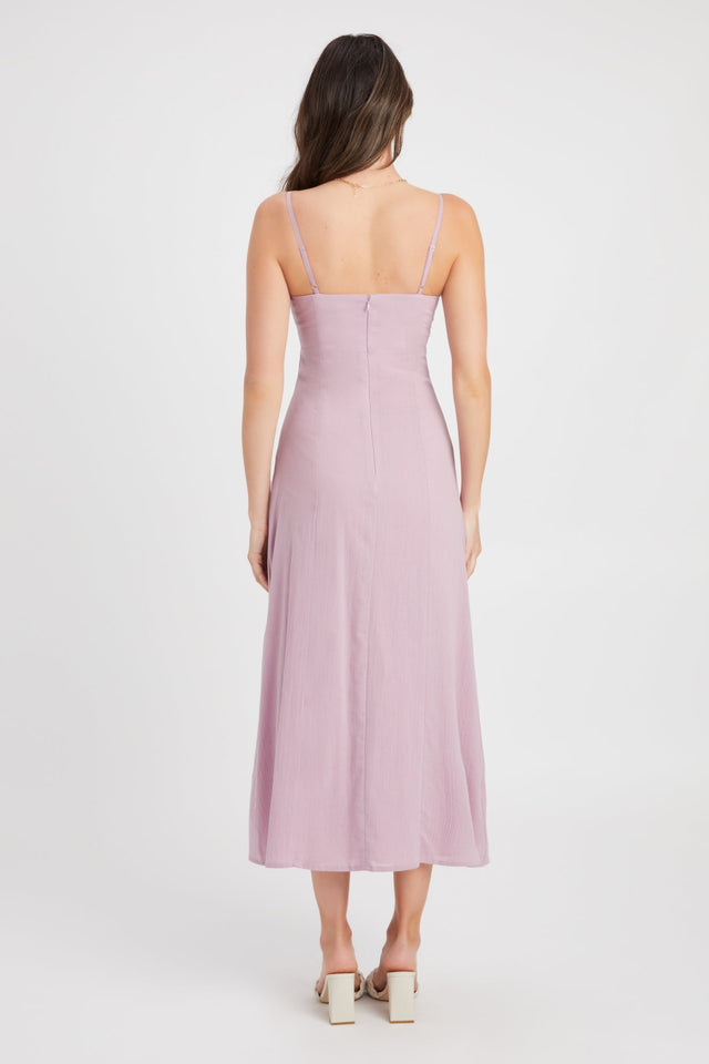 front Crinkle Twist Dress Kookai Aline Midi Fitted Sweetheart pink womens-dresses 