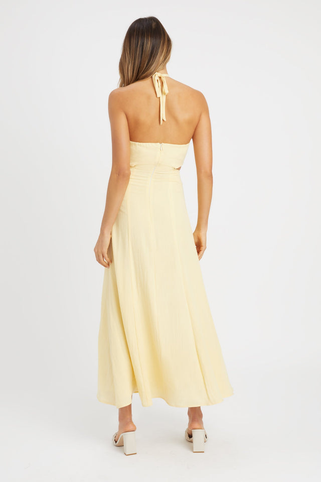 front Hayman Cut Out Midi Dress Kookai Aline Midi Relaxed Roundneck yellow womens-dresses 